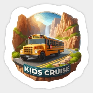Realistic School Bus On A Rocky Road Kids, kids cruise Sticker
